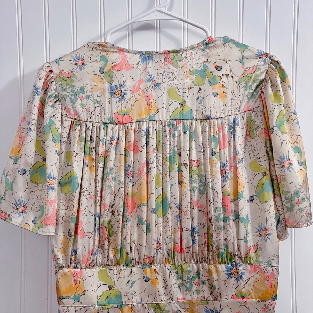 Topshop Willow Floral Angel Sleeve Satin Midi Dress Size 8 - Picture 12 of 14